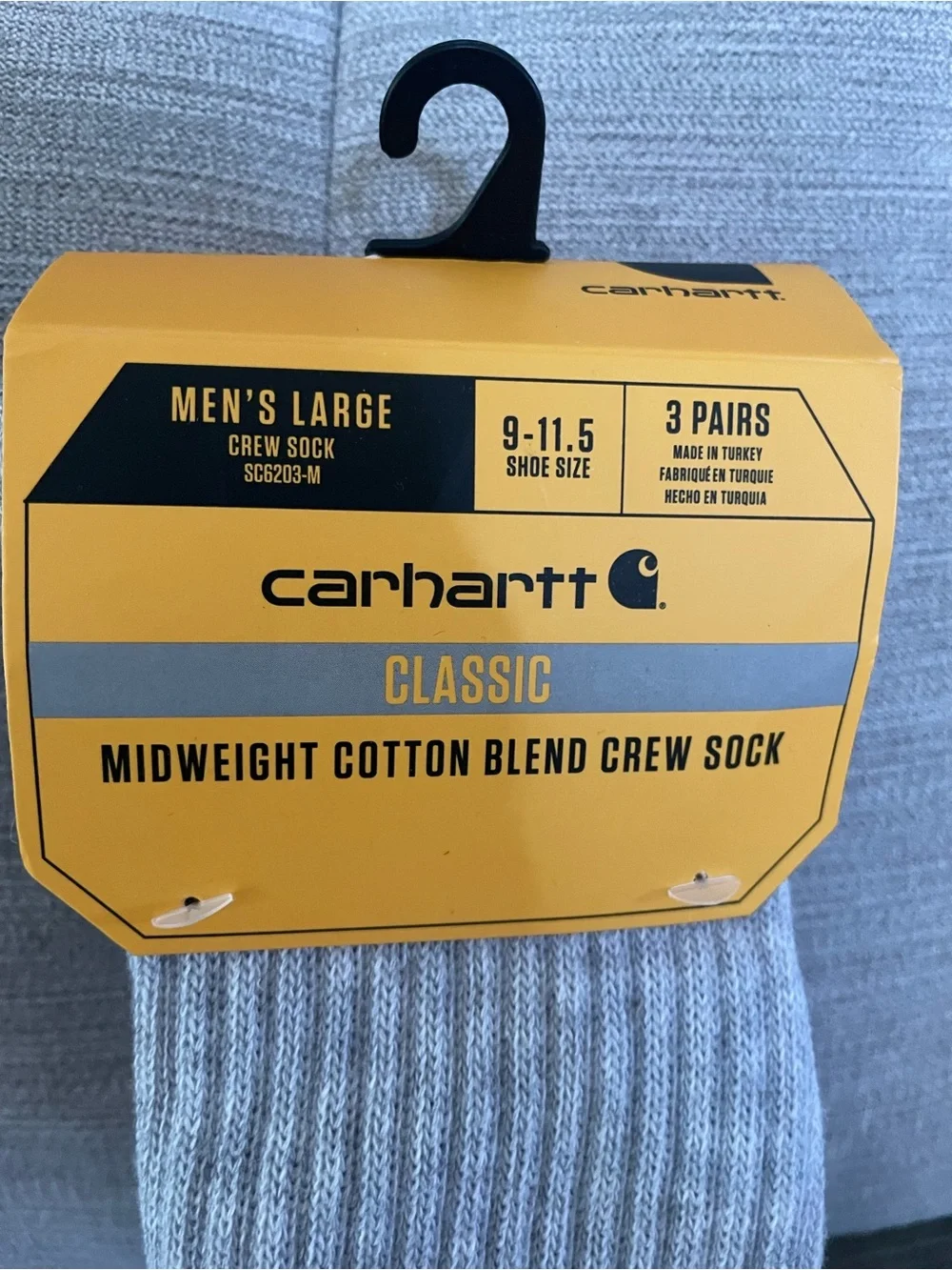 Carhartt Light Gray Midweight Cotton Blend Crew Socks (3-Pack) men’s Lg 9-11.5